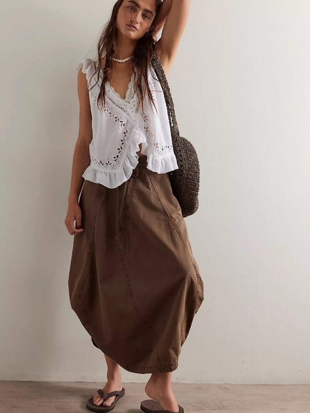 FREE PEOPLE. NWT WILLOW POPLIN MIDI SKIRT